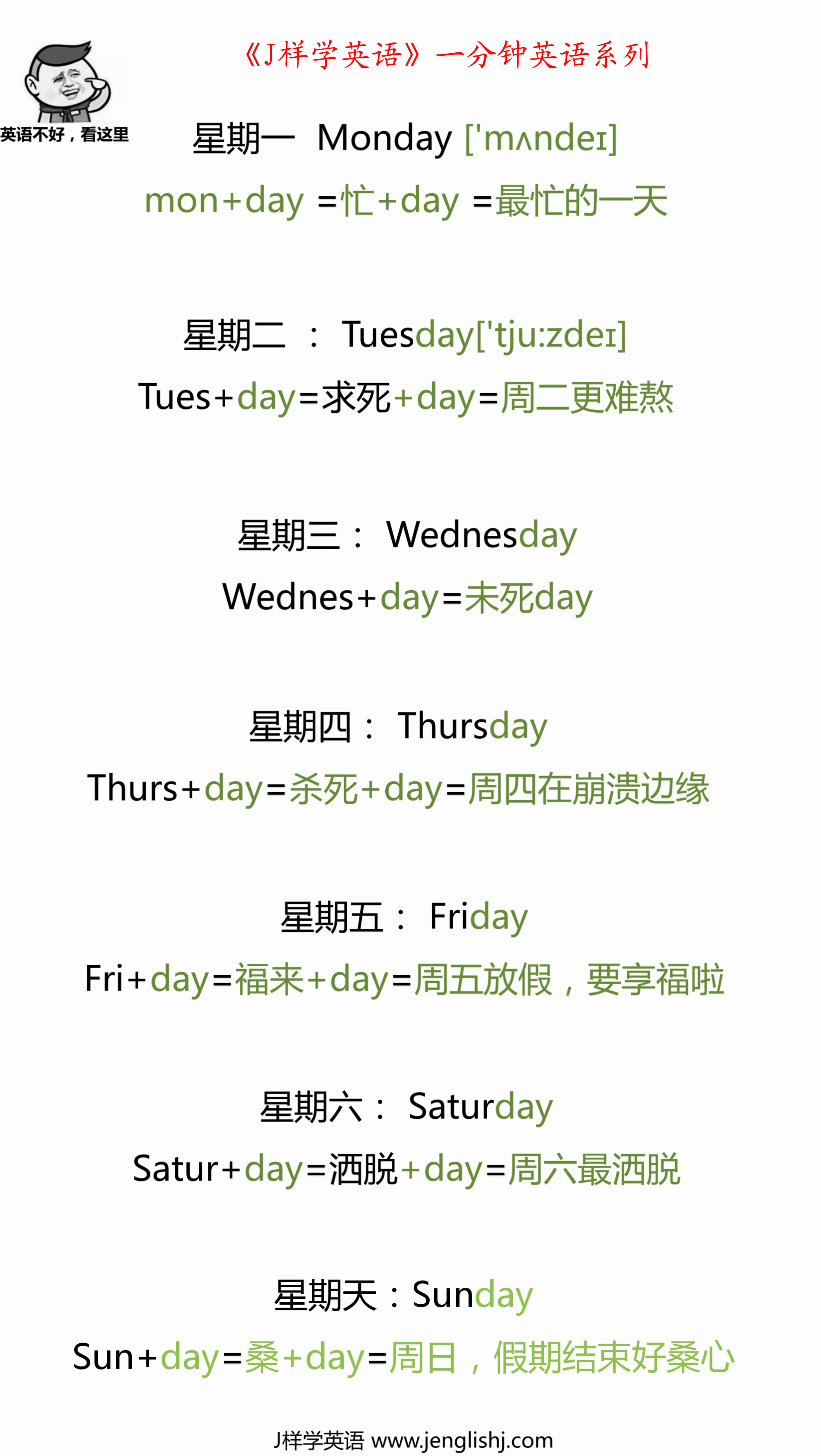 《1分钟教你搞定星期》j英语1分钟英语系列之词汇篇